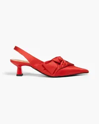 Ganni Bow-detailed satin slingback pumps - Red Red