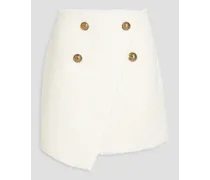 Wrap-effect button-embellished tweed mini skirt - White