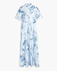 Erdem Tiered floral-print cotton-voile midi shirt dress - Blue Blue