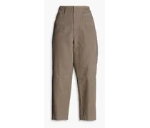 Cotton and linen-blend canvas tapered pants - Neutral