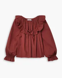 DÔEN Jules ruffled cotton-poplin top - Brown Brown