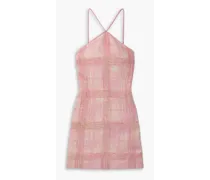 LoveShackFancy Gandler bow-embellished checked tweed halterneck mini dress - Pink Pink