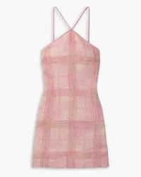 LoveShackFancy Gandler bow-embellished checked tweed halterneck mini dress - Pink Pink