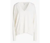 Crochet-paneled ribbed-knit sweater - White
