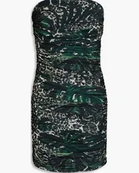 ba&sh Strapless ruched printed mesh mini dress - Green Green