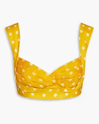 Zimmermann Pleated polka-dot linen and silk-blend bra top - Yellow Yellow