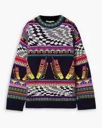 Stella McCartney Keep In Touch oversized jacquard-knit wool-blend sweater - Blue Blue