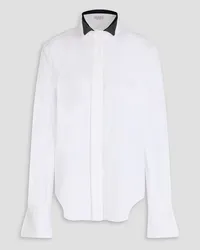 Brunello Cucinelli Bead-embellished cotton-blend poplin shirt - White White