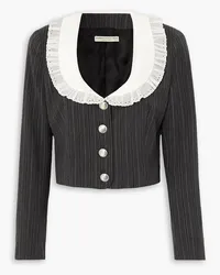 Alessandra Rich Cropped broderie anglaise-trimmed pinstriped wool-blend jacket - Gray Gray