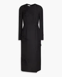 Valentino Garavani Embroidered wool and silk-blend crepe midi dress - Black Black