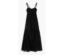 Tenerife tiered broderie anglaise cotton-blend maxi dress - Black