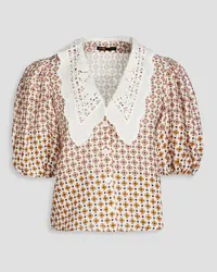 Maje Guipure lace-trimmed printed linen blouse - White White