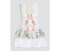 Cusia strapless floral-print cotton-blend mousseline mini dress - White