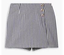 Nicole layered button-embellished striped cotton-twill shorts - Blue