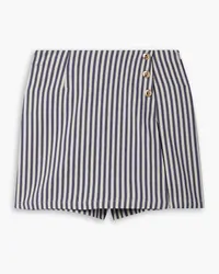 Miguelina Nicole layered button-embellished striped cotton-twill shorts - Blue Blue