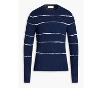 Marco striped bouclé-knit cotton-blend sweater - Blue
