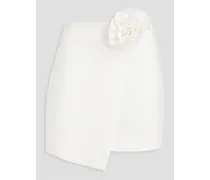 Saylor floral-appliquéd wrap-effect jersey mini skirt - White