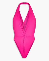 Mara Hoffman Gabriela neon stretch-ECONYL® halterneck swimsuit - Pink Pink