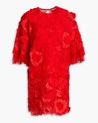 Valentino Garavani Floral-appliquéd embroidered tulle mini dress - Red Red