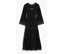 Minoru guipure lace-paneled cotton-jacquard midi shirt dress - Black