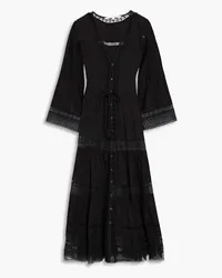 Veronica Beard Minoru guipure lace-paneled cotton-jacquard midi shirt dress - Black Black