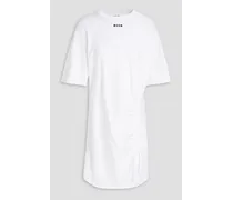 Ruched logo-print cotton-jersey mini dress - White