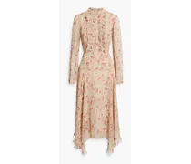 Lace-trimmed floral-print chiffon midi dress - Neutral