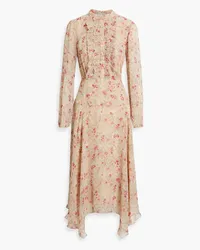 Mikael Aghal Lace-trimmed floral-print chiffon midi dress - Neutral Neutral