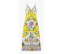 Embellished floral-print silk crepe de chine maxi dress - Yellow