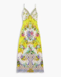 Camilla Embellished floral-print silk crepe de chine maxi dress - Yellow Yellow