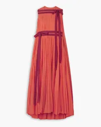 Roksanda Ilincic Calista cape-effect asymmetric grosgrain-trimmed pleated poplin maxi dress - Orange Orange