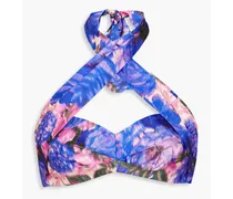 Floral-print silk halterneck bra top - Blue