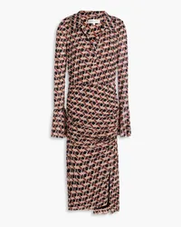 Diane von Furstenberg Lilly ruched printed stretch-mesh midi dress - Brown Brown