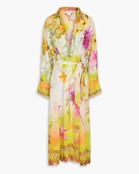 Camilla Crystal-embellished floral-print silk crepe de chine robe - Yellow Yellow