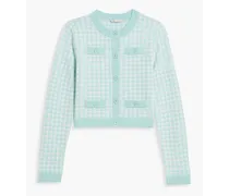 Alice Olivia - Tanna cropped houndstooth wool-blend cardigan - Blue