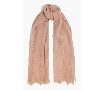Lace-trimmed plissé-cashmere stole - Pink
