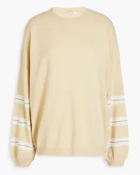 Brunello Cucinelli Bead-embellished striped cashmere sweater - Yellow Yellow