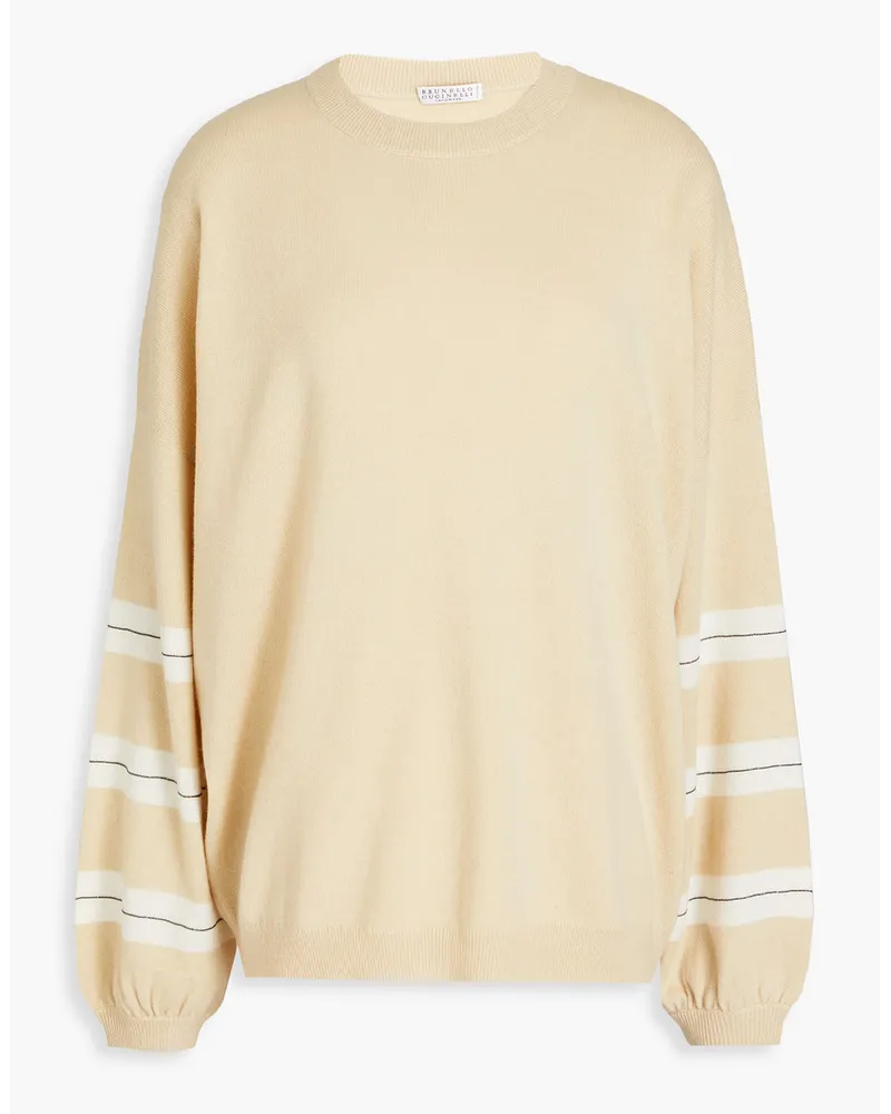 Brunello Cucinelli Bead-embellished striped cashmere sweater - Yellow Yellow