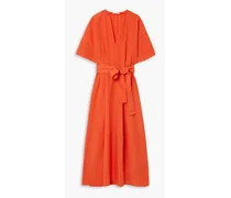 Pleated belted TENCEL™-blend midi dress - Orange