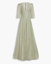 COSTARELLOS Glittered tulle gown - Green Green