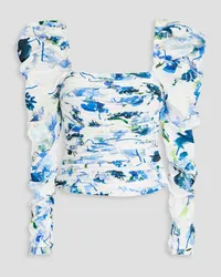 Aje. Marlene pleated floral-print cotton top - White White