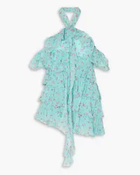 Alessandra Rich Violet ruffled floral-print silk-georgette halterneck mini dress - Blue Blue