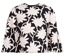 Cape-effect floral-print wool and silk-blend crepe top - Black