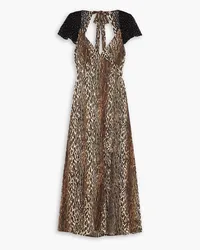 RIXO Angelina cutout flocked leopard-print silk-crepe midi dress - Animal print Animal