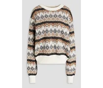 Intarsia-knit wool-blend sweater - White