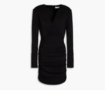 Mariana wrap-effect ruched jersey mini dress - Black