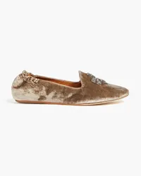 Tory Burch Embellished crushed-velvet flats - Neutral Neutral