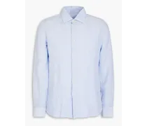 Embroidered pinstriped linen shirt - Blue