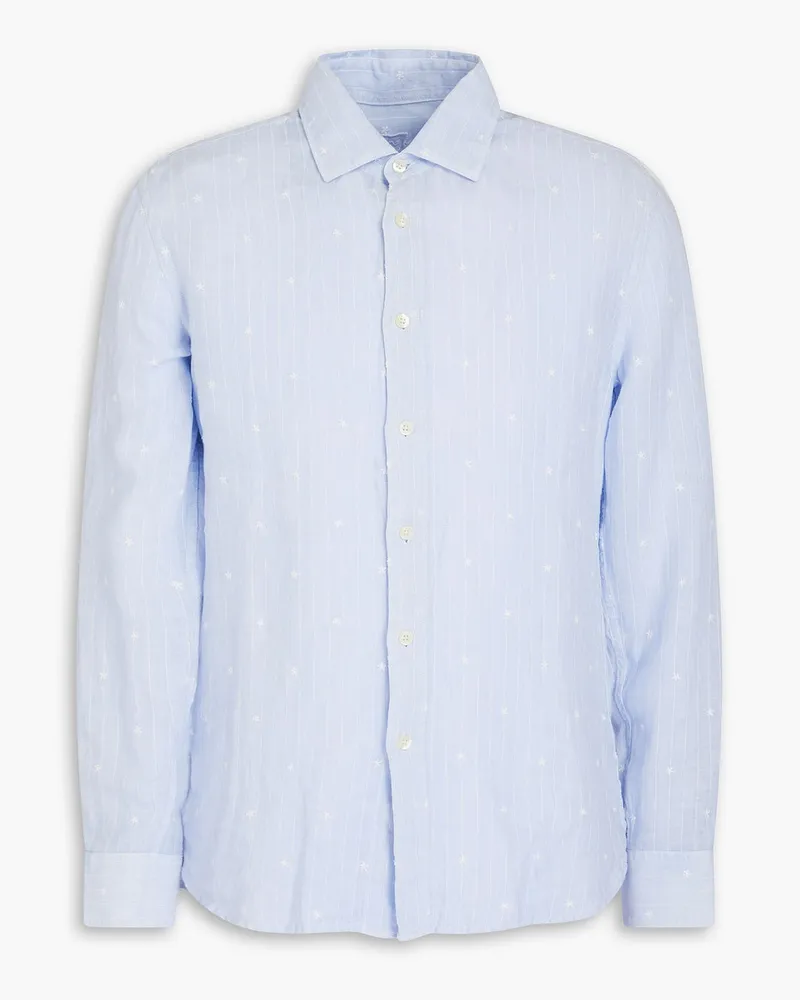 120% Lino Embroidered pinstriped linen shirt - Blue Blue