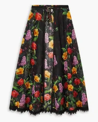 Charo Ruiz Shasa guipure lace-trimmed floral-print cotton-blend voile maxi skirt - Black Black